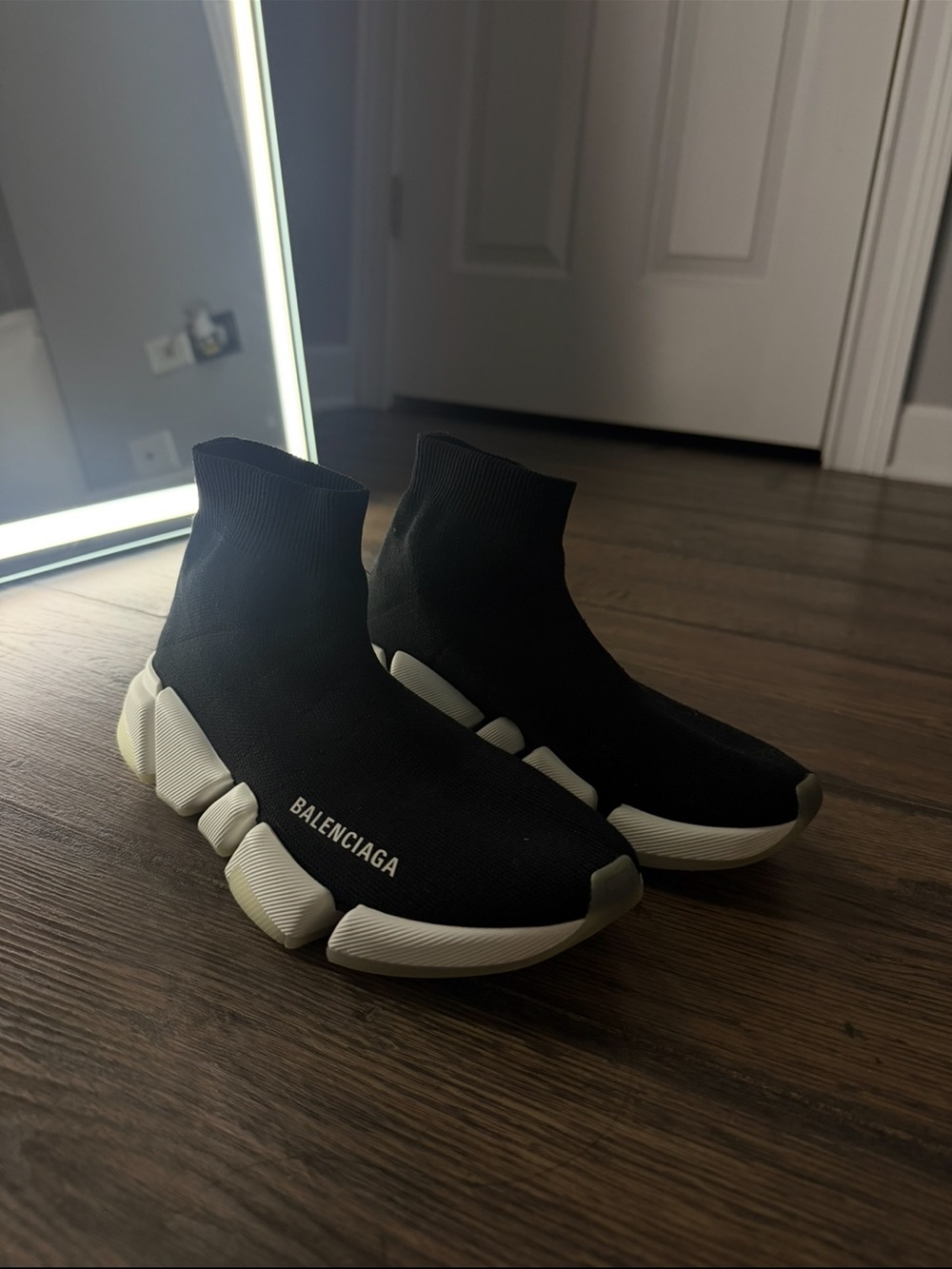 Balenciaga Black Sock-Style Runner with White Chunky Sole